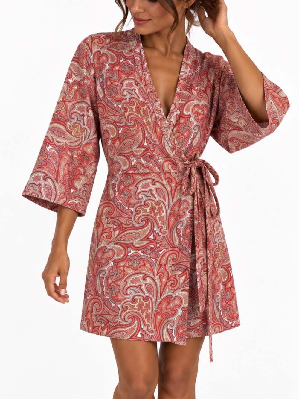 Vintage 100% Cotton Paisley Print Wrap Robe